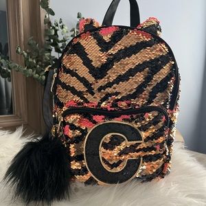 Justice Tiger Flip Sequin Initial Mini Backpack